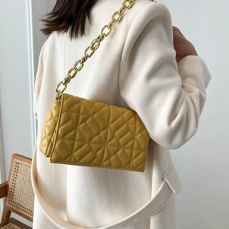 2025S Fashion Designer Solid Color Simple Thick Chain Summer New Korean Fashion Embroidered Thread Single Shoulder Handheld Underarm Small Square Wome