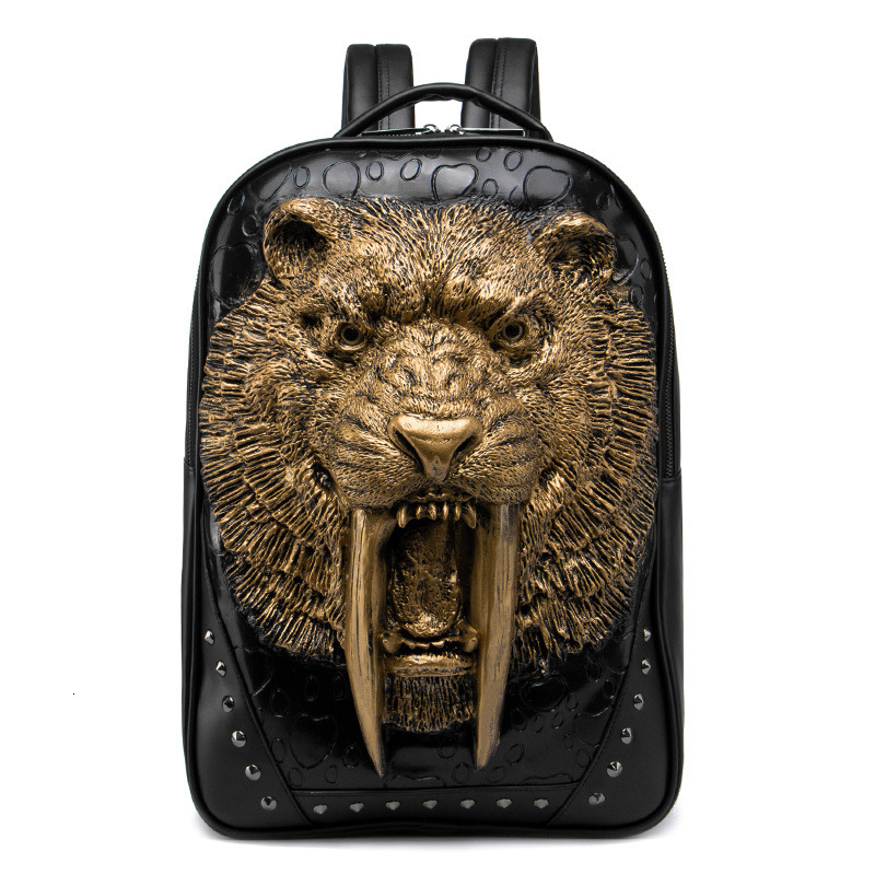 2025S Fashion Designer New Large Capacity Outdoor Travel PU Waterproof Computer Backpack Animal Stereoscopic Swordtooth Tiger Men S Bag