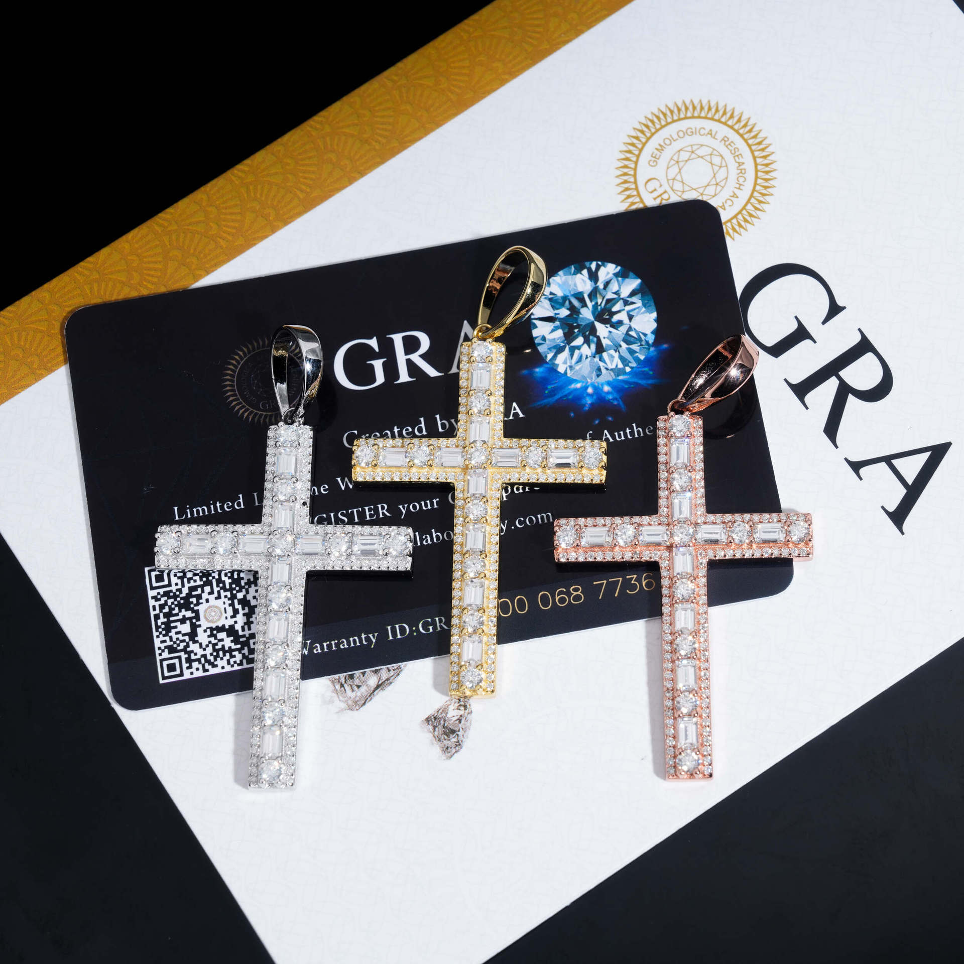 New VVS Morganite PendantS sier moissanite cross male necklace hip-hop trend personality pendant GRAThe necklace that passed the test