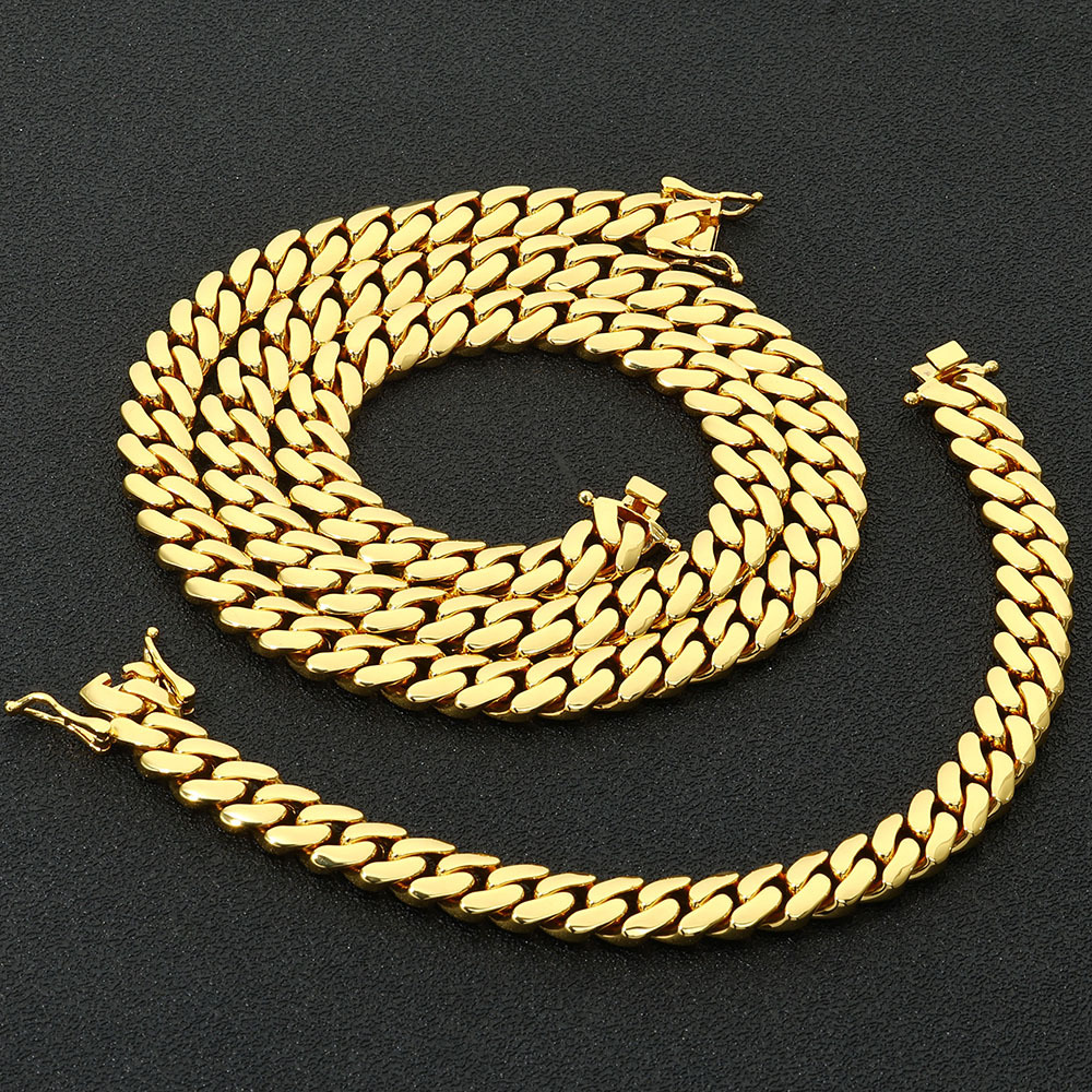 TOPGRILLZ Stainless Steel Gold Color Cuban Chain Faucet Button Hip Hop Fashion Jewelry For Gift 15MM