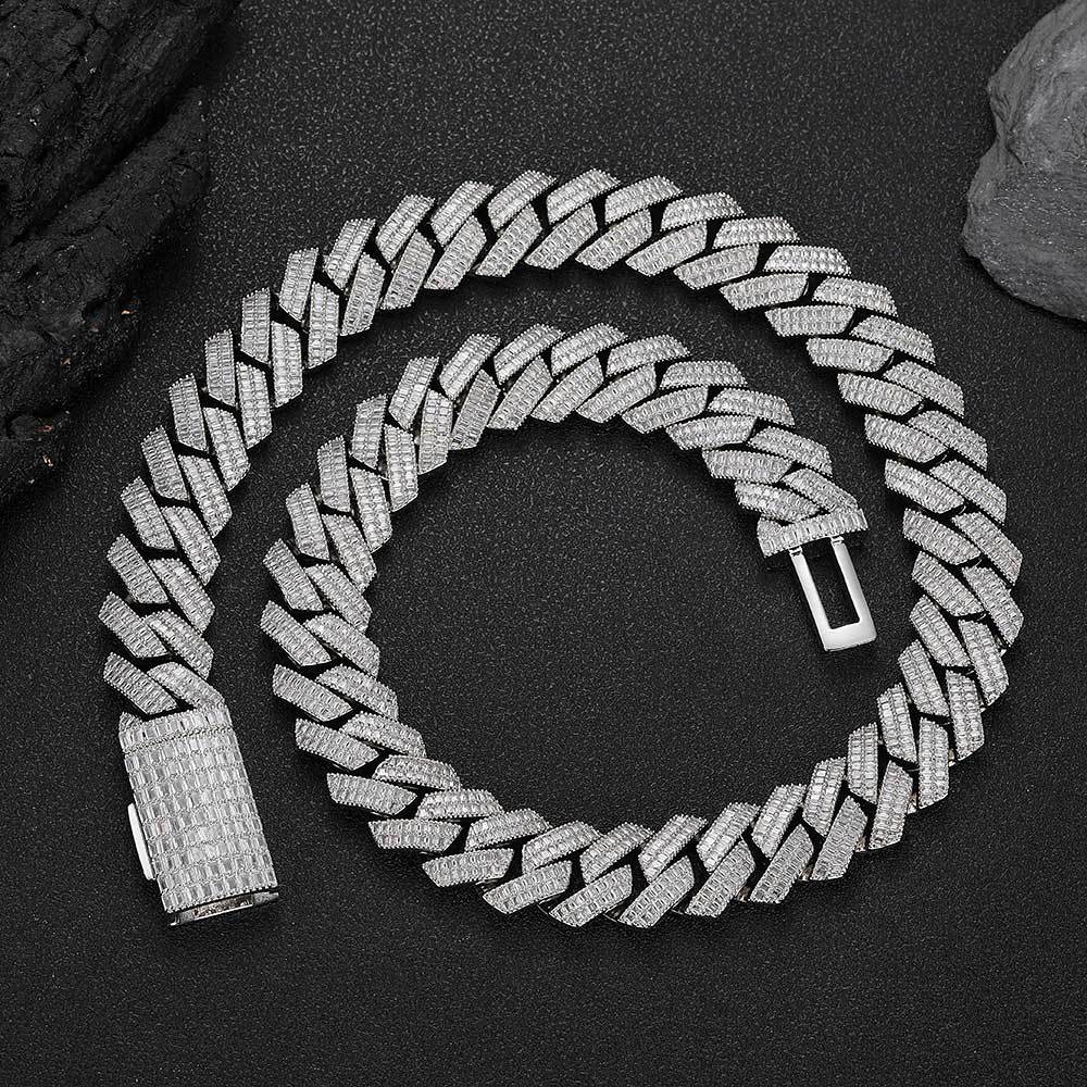 VVS Moissanite 20mm 2 Rows CubanChain Rectangle Dias 100% Sier Cuban Necklace with GRA Certificate Jewelry