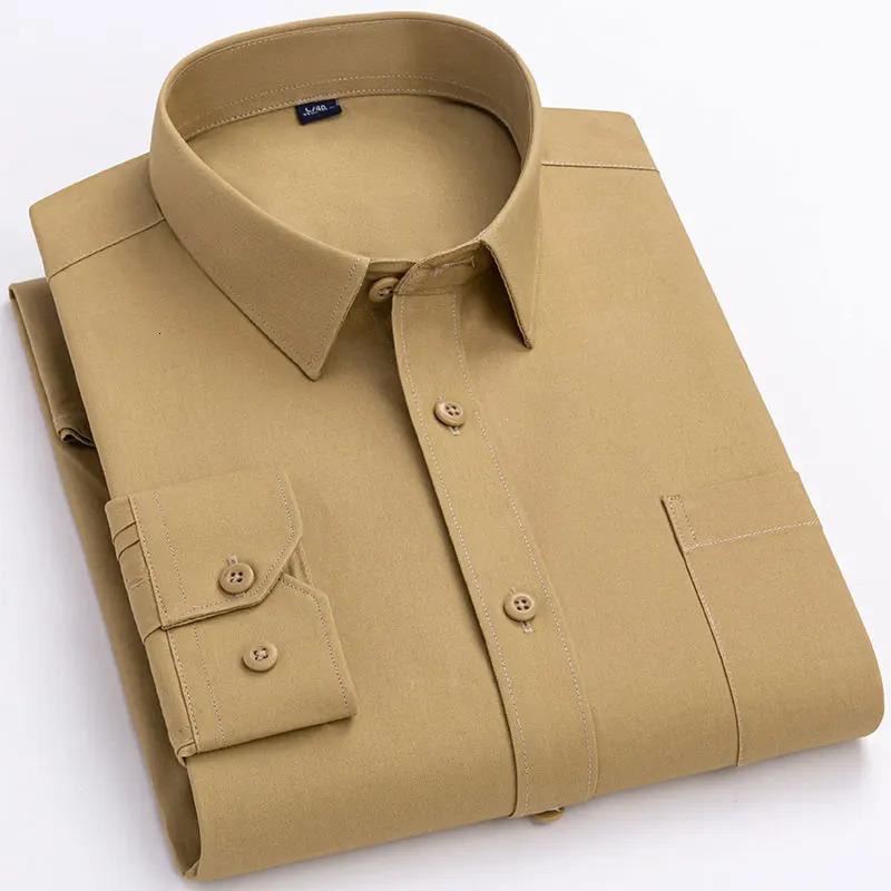 High quality cotton mens dress with long sleeves for middle-aged and elderly luxurious solid color business leisure social mens shirt regular fit 2503