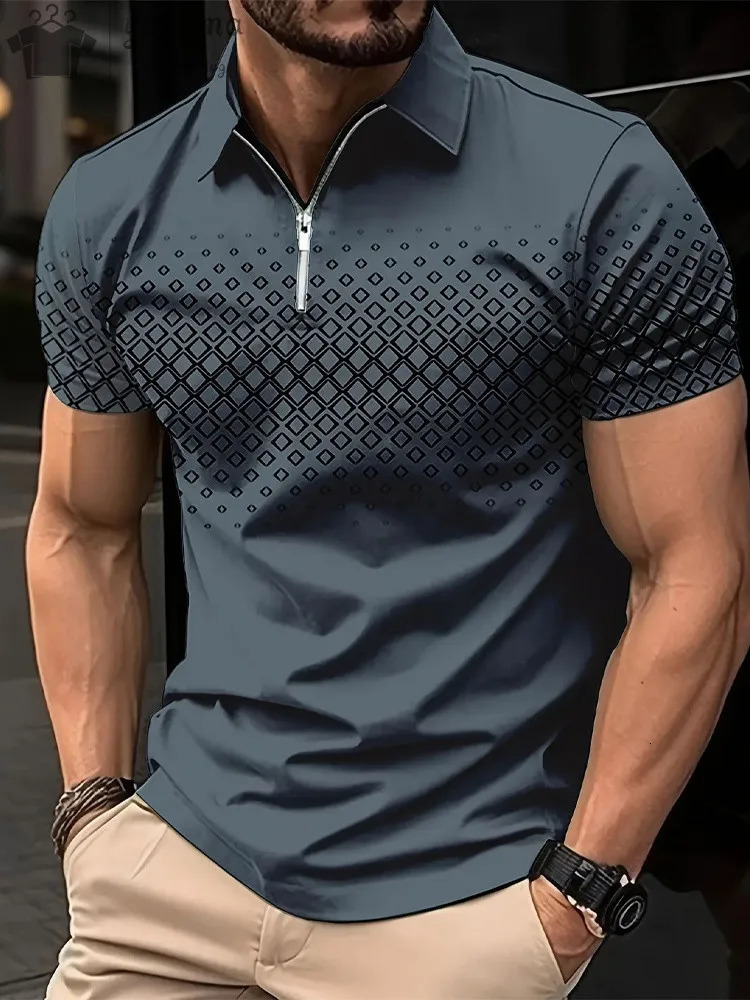 Men Polo Zipper Polo Shirt Solid Golf Tops Daily Outdoor Tees Business Casual Style Shirts Loose Oversized Men T-Shirt Clothing 250322