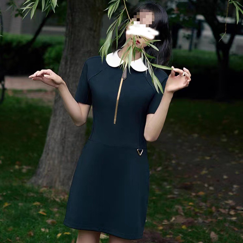 J32800 A5 Master Quality Short Sleeve Dress Women 2025 Summer Small French Temperament Commuter Waist Doll Collar A-line Midi Skirt