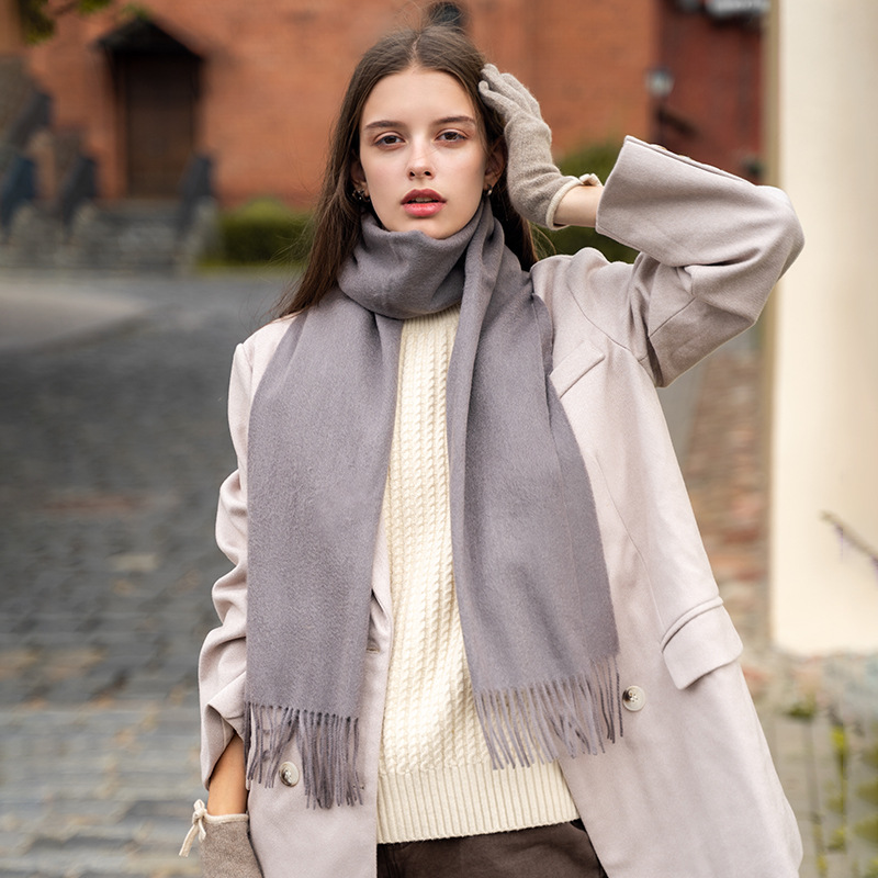 K209 Pure color warm wool scarf tassel soft and comfortable men and women the same style neck scarf couple style Inner Mongolia spot wholesale
