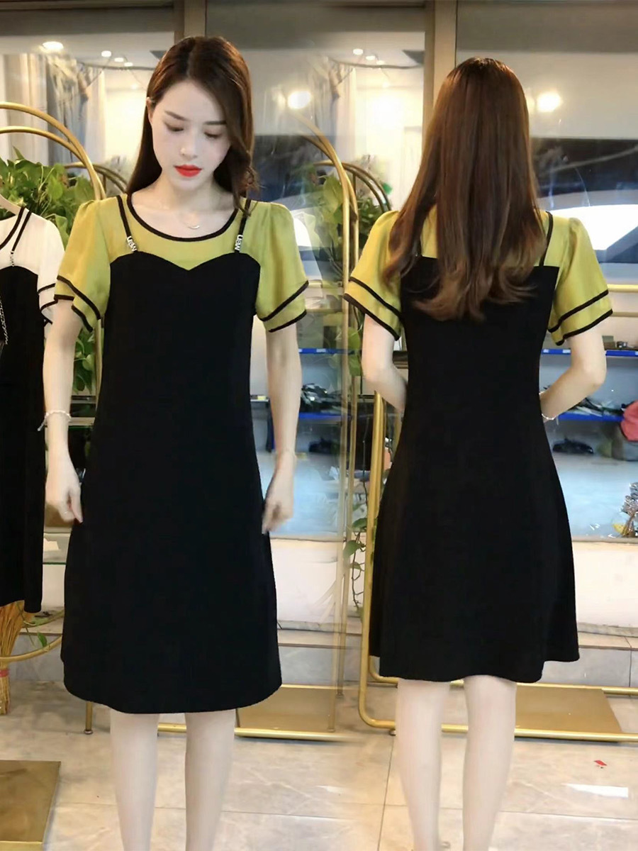 D8550 A5 Master Quality New Chiffon Fashion Fake Two-piece Dress Women's Medium-length Hip-covering Slimming Overalls Casual Skirt