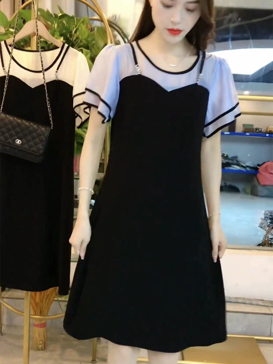 D8550 A5 Master Quality New Chiffon Fashion Fake Two-piece Dress Women's Medium-length Hip-covering Slimming Overalls Casual Skirt