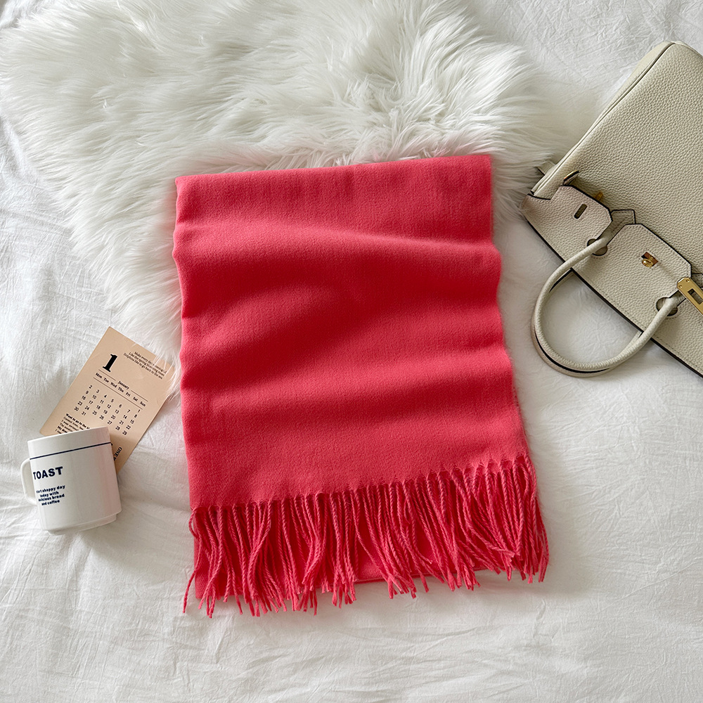 K203 Scarf women solid color imitation cashmere 2024 autumn and winter new fashion high-end sense medium and long warm scarf shawl neck