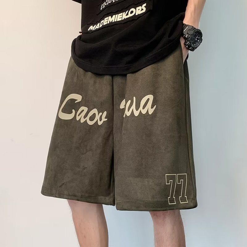 2025S Fashion Designer American Suede Men S Ins Trendy Straight Leg Basketball Sports Shorts Summer Loose Casual Five Quarter Pants Trend