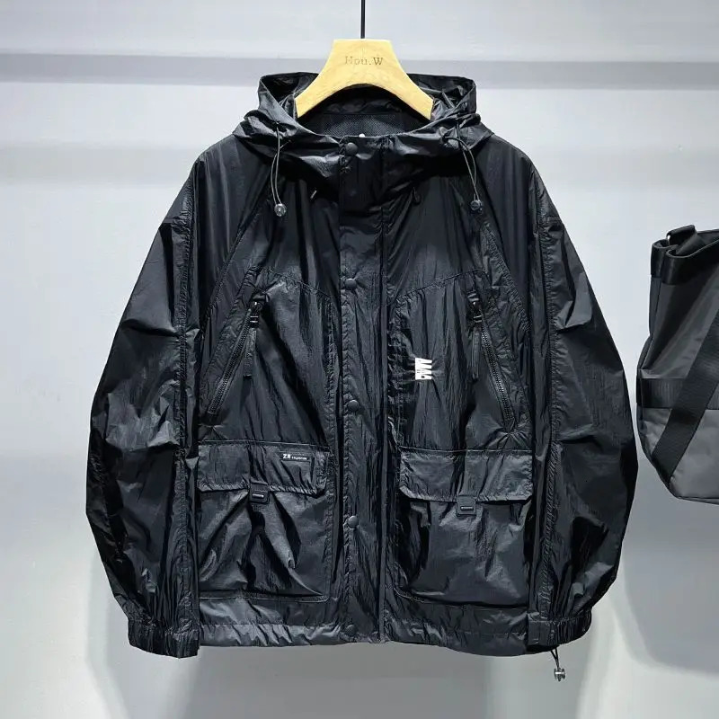 Summer sportswear mens hooded jacket lightweight sportswear long sleeved sunscreen outdoor windproof mens clothing 250321