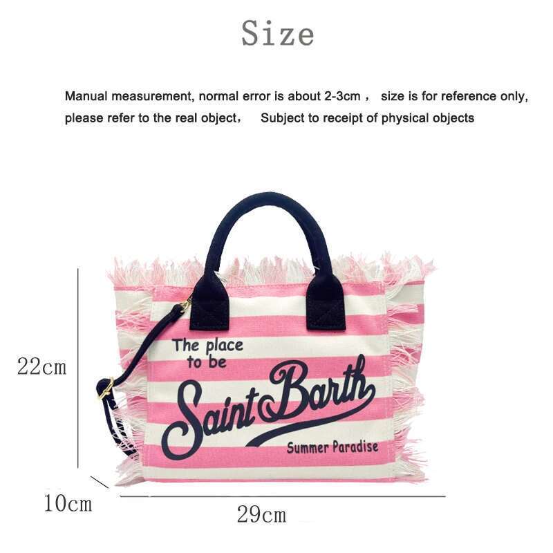 SAINT BARTH 2025 Summer New Fashion Women's Handbag Canvas Striped Handmade Tassel Shoulder High end Elegant Crossbody Bag