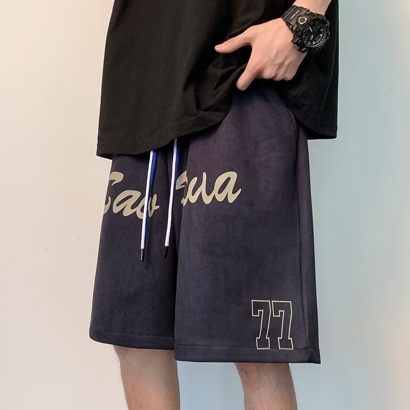 2025S Fashion Designer American Suede Men S Ins Trendy Straight Leg Basketball Sports Shorts Summer Loose Casual Five Quarter Pants Trend