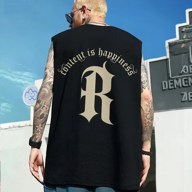 Summer letter printing mens vest hip-hop fashion sleeveless T-shirt Y2K street clothing oversized top retro vest clothing 250318