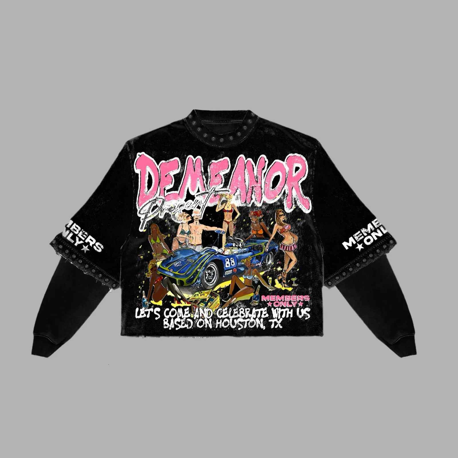 Y2k Gothic Men Women Harajuku Hip Hop Rhinestone Embroidery T Shirts Retro fashion false Two Pieces Patchwork Long Sleeve Camisas 250322