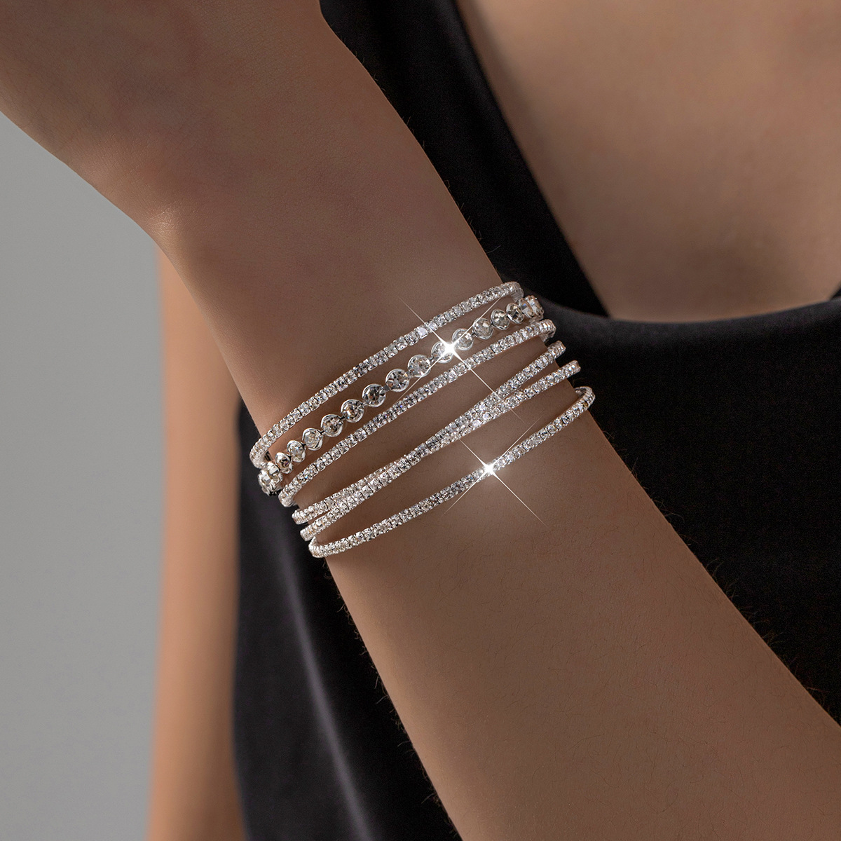 Choucong Brand Ins Top Sell Bride Bangle Sparkling Elegant Luxury Jewelry 925 Silver Fill Rhinestone Crystal Party Women Wedding Elastic Wedding Brace