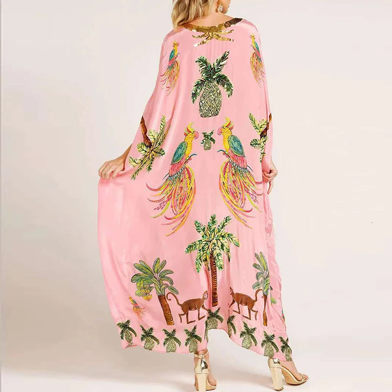 Fashionable loose floral summer dress with casual batwing sleeves Bohemian beach dress womens V-neck printed party dress Vestidos 250318 - view 6