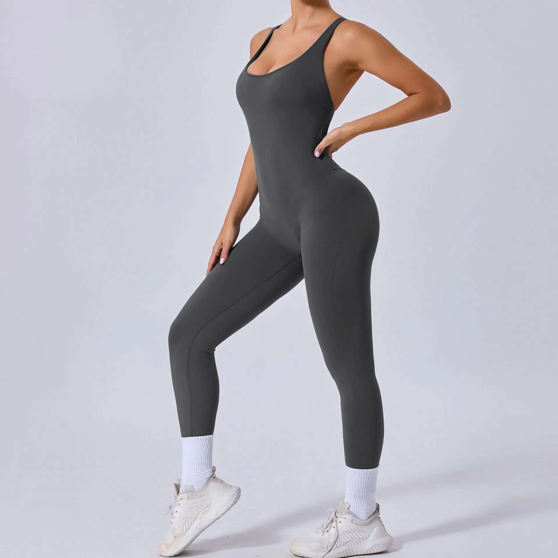 Rompers Yoga Sets Solid Black Hollow Out Bandage Backless Cross Jumpsuit for Women Fiess One-piece Gym Clothing Tracksuit