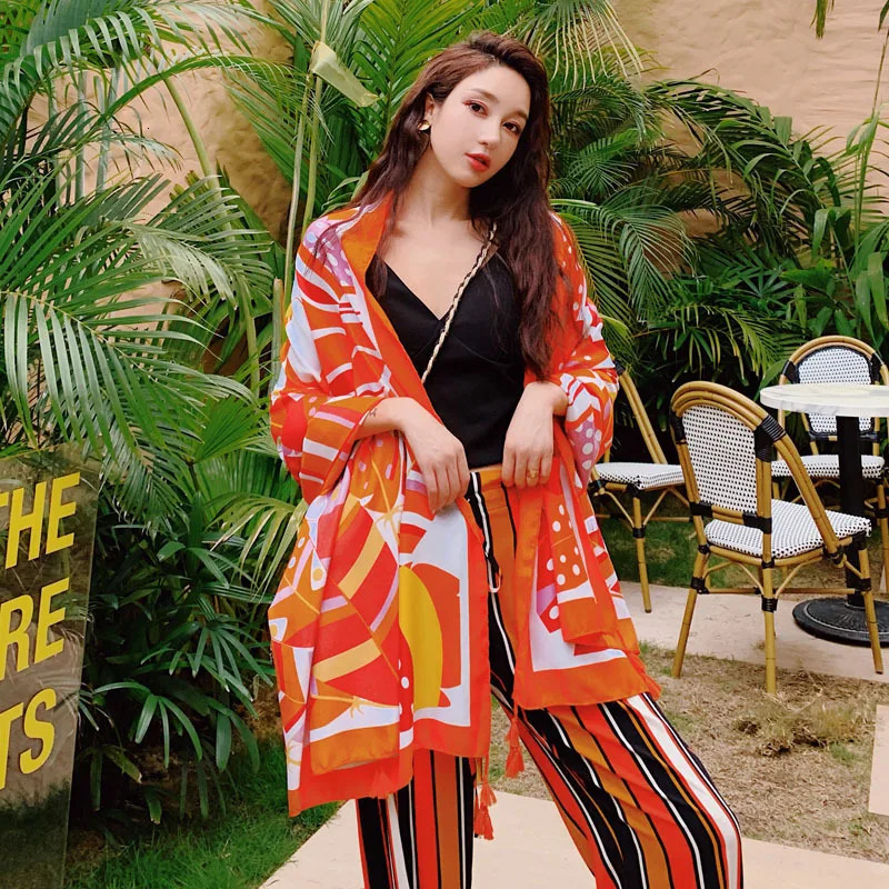 Women Ethnic Shawl Scarf Beach Desert Sunscreen Silk Scarves Red Big Bandelet Female Travel Po Dual-use Sunshade Coat 250318