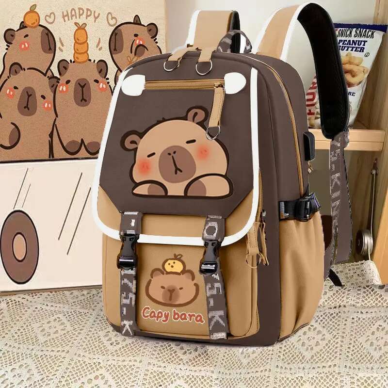2025S Fashion Designer Capybara Computer Backpack College School Casual Daypack Teens Bag Large Capacity Adjustable Strap Schoolbag