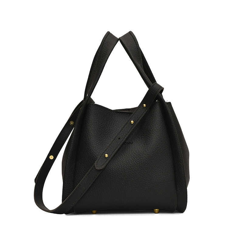 Litchi grain child female bucket bag new style of women's bag simple shoulder bag portable vegetable basket bag 2025s hot