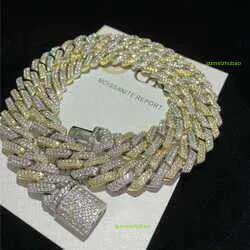 Factory 14mm two-tone Vvs necklace Sterg Sier Hip Hop Jewelry Moissanite Dia Cuban k Chain