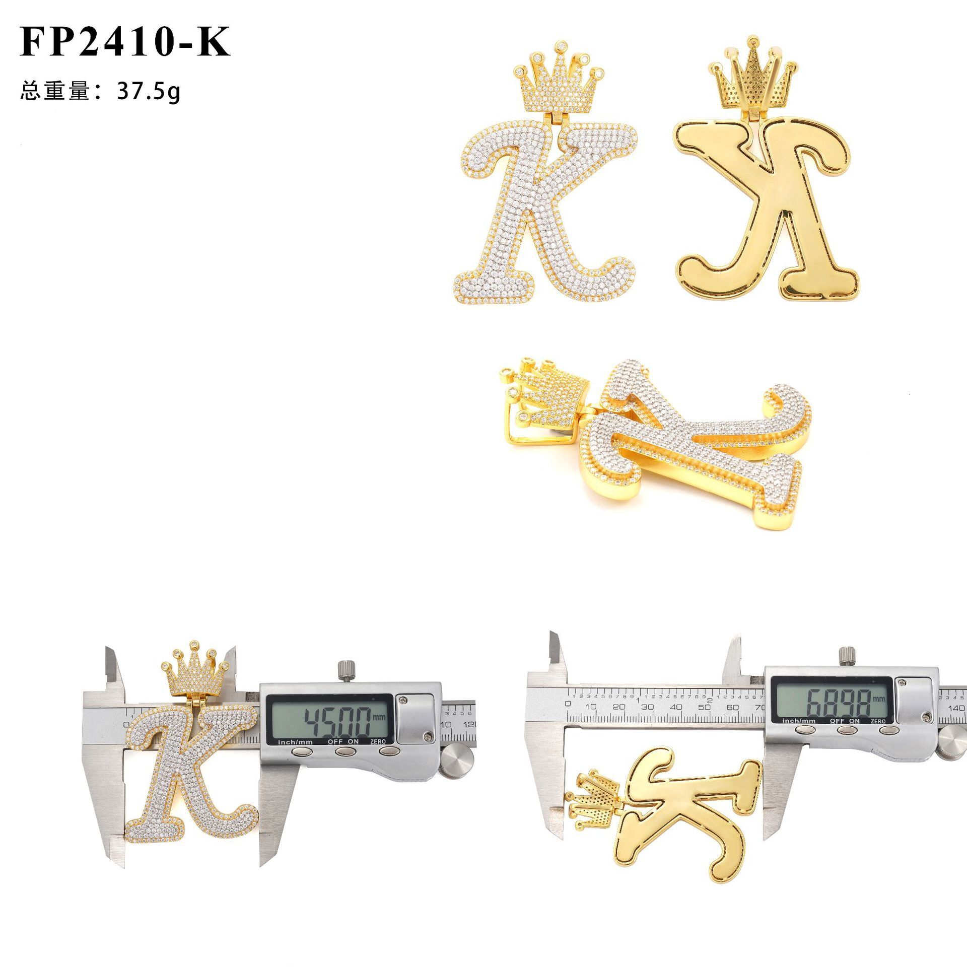 Diamond hair new S925 pure silver inlaid moissanite crown letter pendant INS fashionable and cool hip-hop pendant