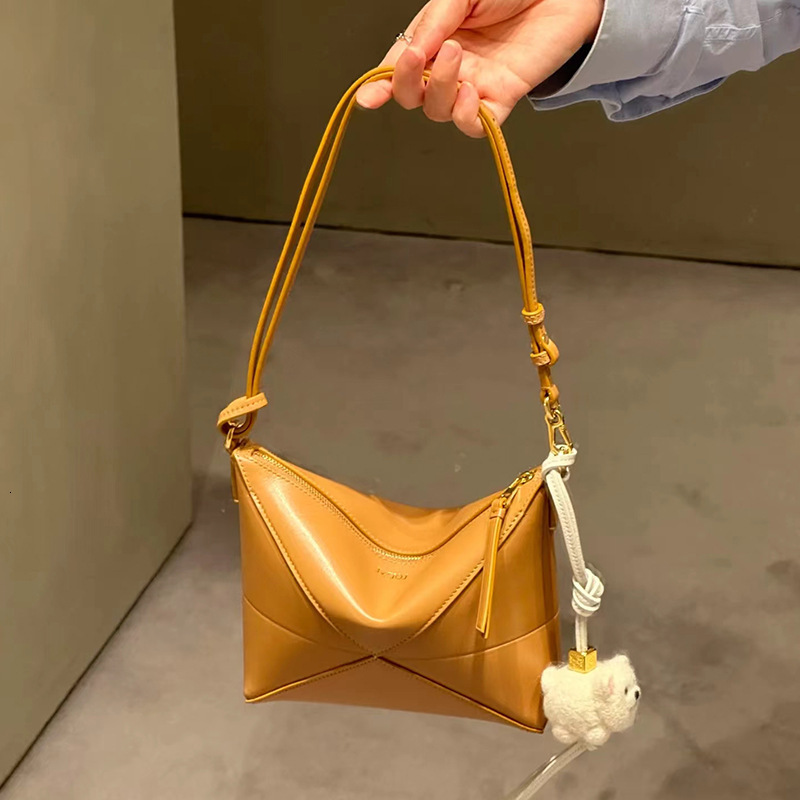 Cowhide Puzzle Pouch Mahjong Hammock Hobo Hanging Bed Underarm Gate Folding Geometry Bag Female 2025