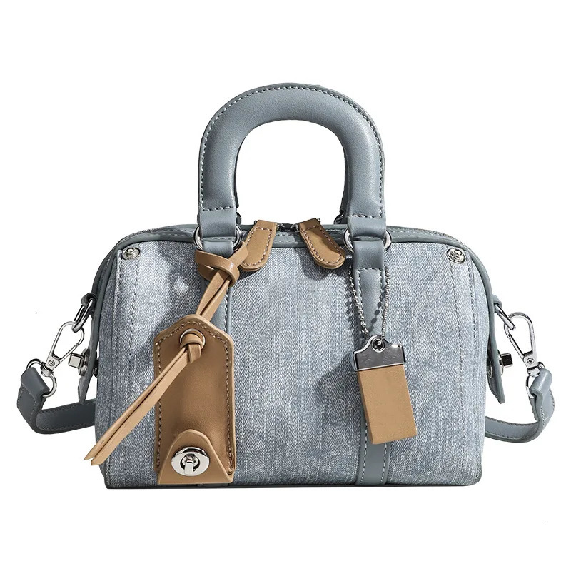 Retro n denim blue mini Boston womens handheld shoulder bag with adjustable straps and cross body 250317