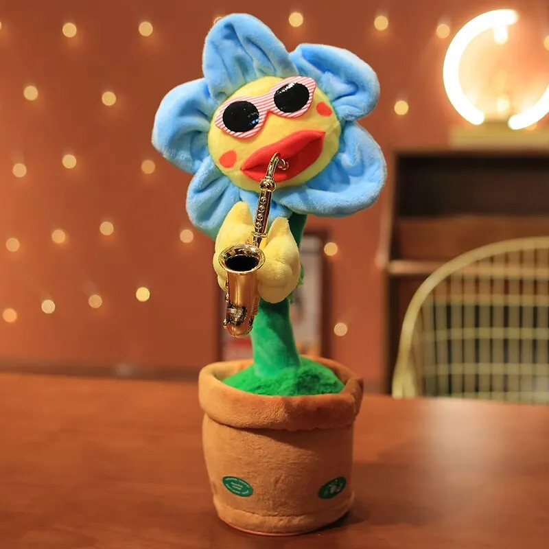 35cm electric sunflower stuffed plush doll with multiple songs USB saxophone dance singing toy fun childrens gift 250319