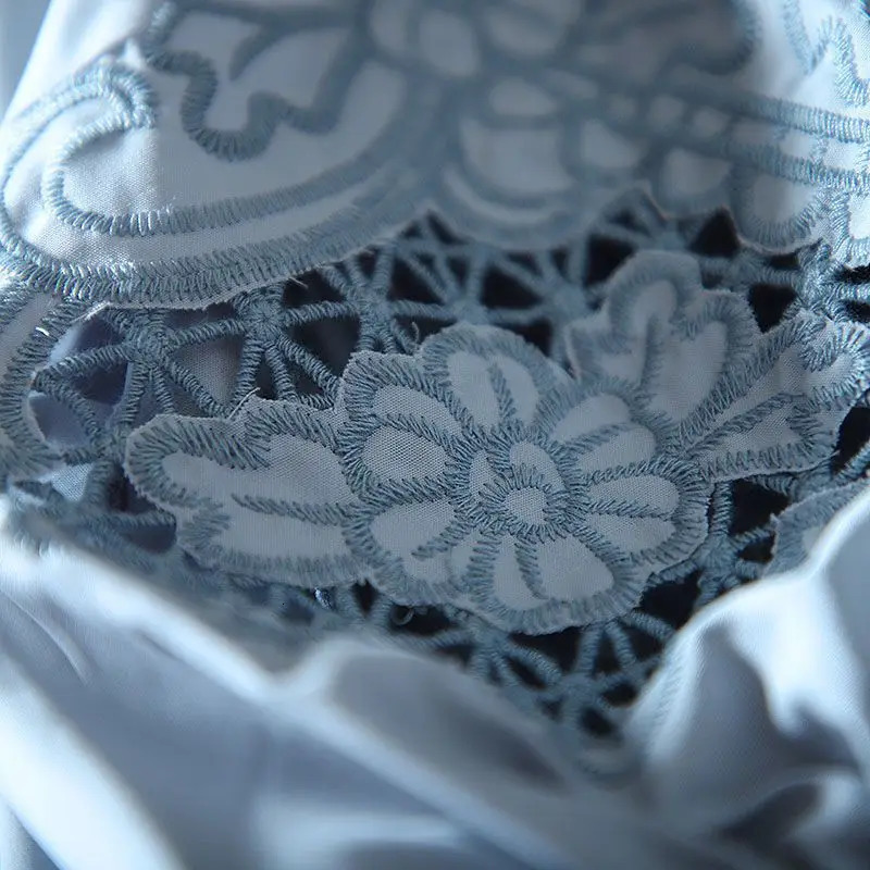 Cotton hollow embroidered womens shirt summer loose retro collar temperature lantern sleeves 250318