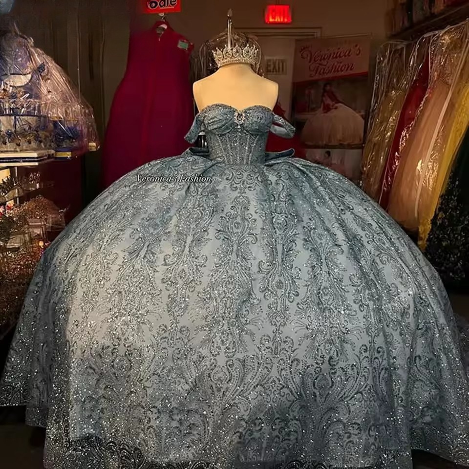 Customized Lace Quinceanera Off The Shoulder Crystal Beads Corset Ball Gown Sweet 16 Dress Vestidos De XV Anos