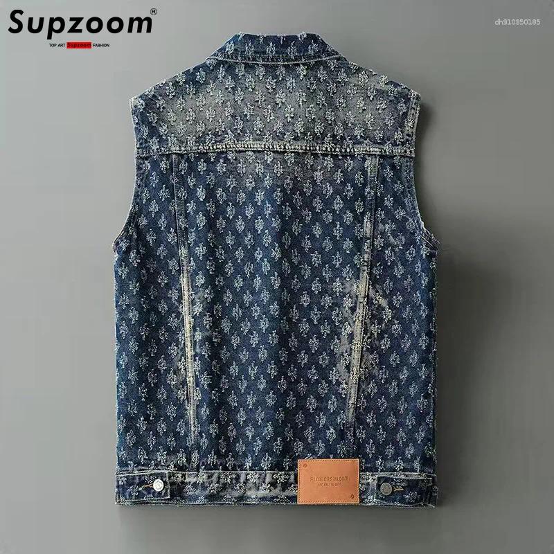 Men's Vests Supzoom 2025 Top Fashion Arrival Spring And Summer Turndown Collar Handsome Pocket Cargo Style Hole Denim Vest