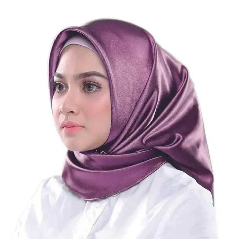 Solid color satin 90 square scarf suitable for Muslim headscarves womens fashionable simple scarf Islamic headscarf X250324