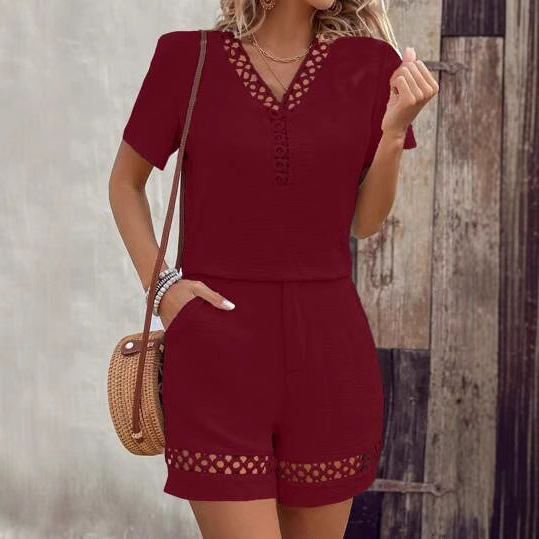 Women's clothing 2025 new fashion V-neck short sleeved shorts set