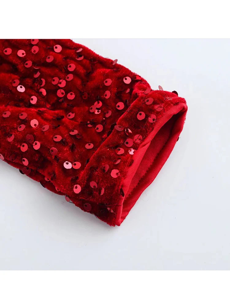 TFMLN Fashion Womens Sparkling Feather Dress Spring Chic Ultra Thin Oneck Long Sleeve Shiny Evening Party Mini 250320