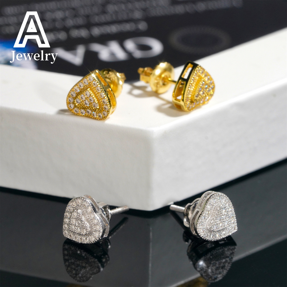 Fine jewelry 925 sterling silver diamond vvs moissanite jewelry heart stud earrings