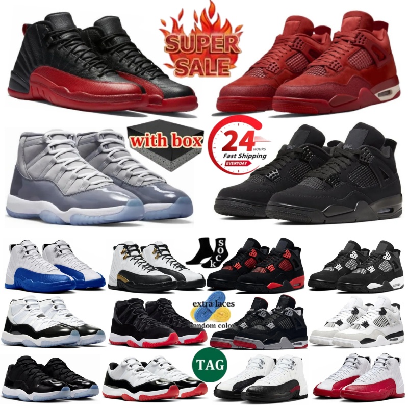 With Box Basketball Shoes 4s 11s 12s Mens Women Black Cat by Brick Military Sail Olive Fire Red Cool Grey Retro Flu Game Blueberry Outdoor Sport Triane