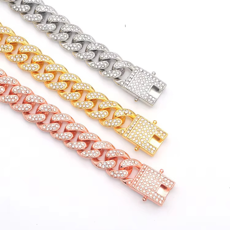 Hip Hop Men Cuban Link Gold Silver Tennis Necklace Iced Out Miami Zircon Crystal Alloy Chain Necklace