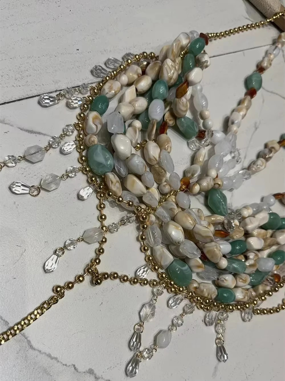 Sexy womens irregular shaped acrylic bead pendant with hollow tassel Luwen short top beach island travel pearl body 250324