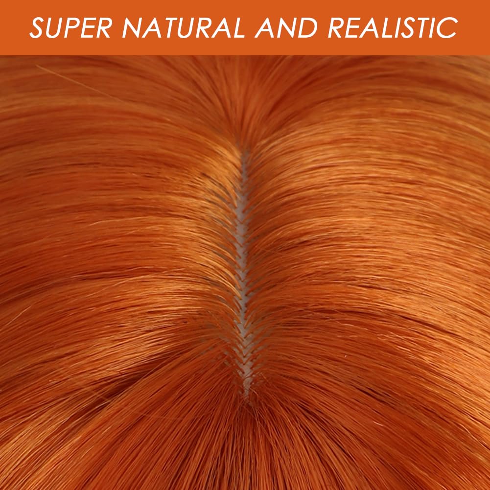 Short Orange Bob Wigs with Bangs,Short Straight Bob Orange Wigs for Women Hair Bob Cut Wig Shoulder Length Wig,Natural Looking Cosplay Daily Party Wig