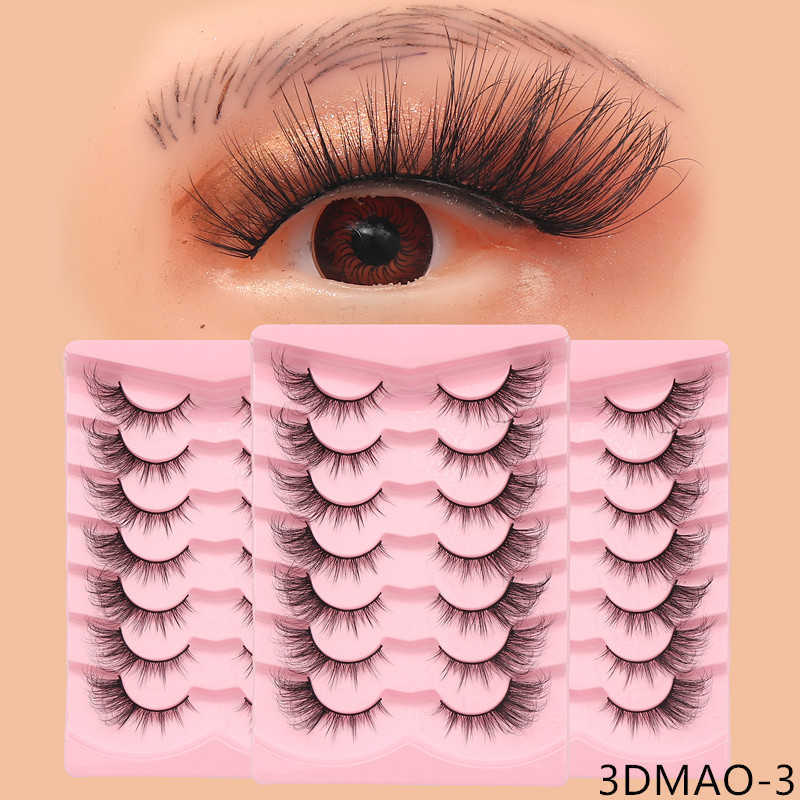 Cat eye fox series diagonal flying false eyelashes 7 pairs set thick and exaggerated curled multi-layer one-piece eyelashes W250324