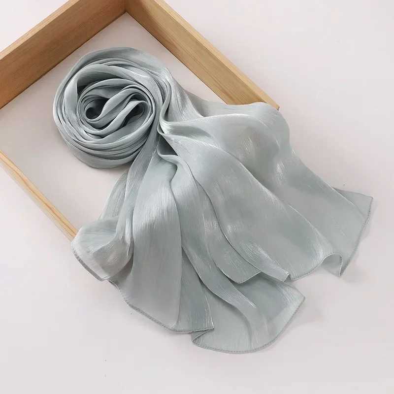 New breathable Cool Island satin scarf smooth crepe long towel shimmering shawl shiny silk headscarf long shawl X250324