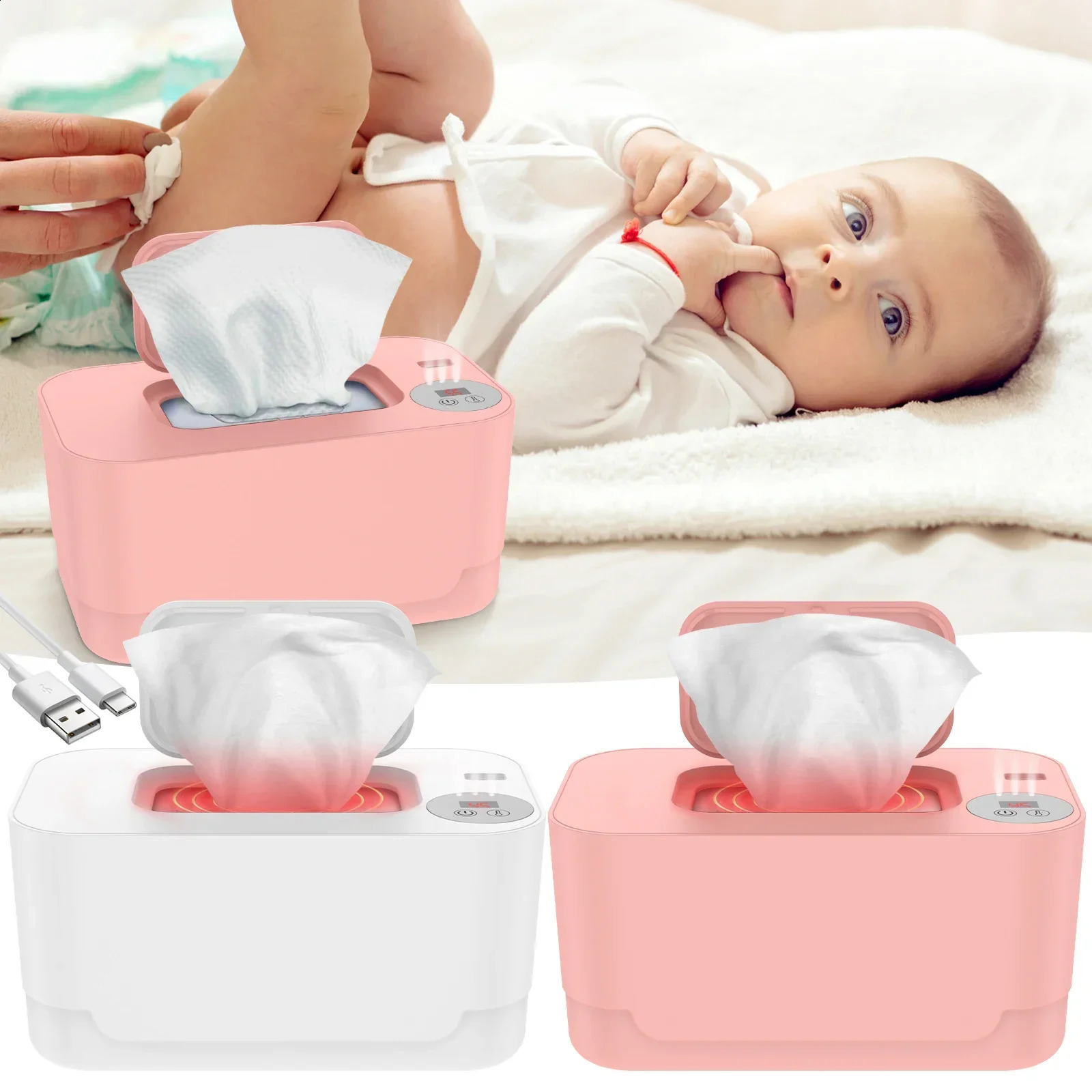 Baby Wet Wipe Heater Warmer with LED Display Wet Towel Dispenser Portable USB Baby Wipe Warmer Napkin Heating Box Home/Car 250320