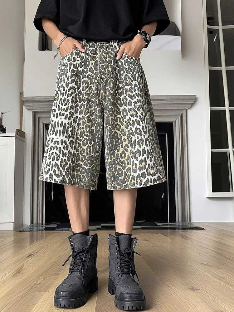 Fashion Harajuku Summer Hip Hop Leopard Painted Plus Size Sweatpants Men Straight Leg Trousers Sports Wide Leg Shorts Pants T250603