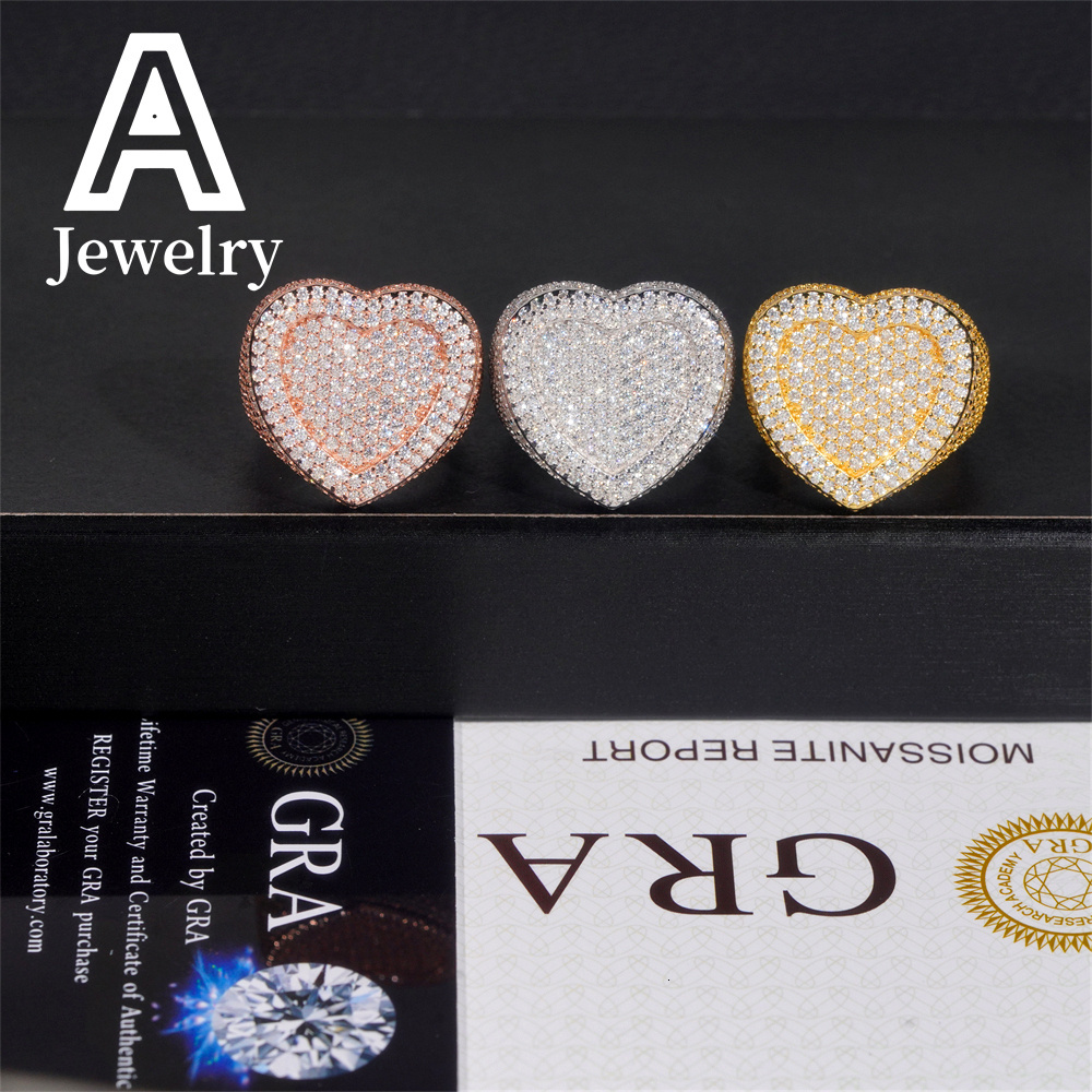 Hip Hop Fine Jewelry New Heart Shape Moissanite Diamond Engagement Rings 925 Silver Pinky Rings