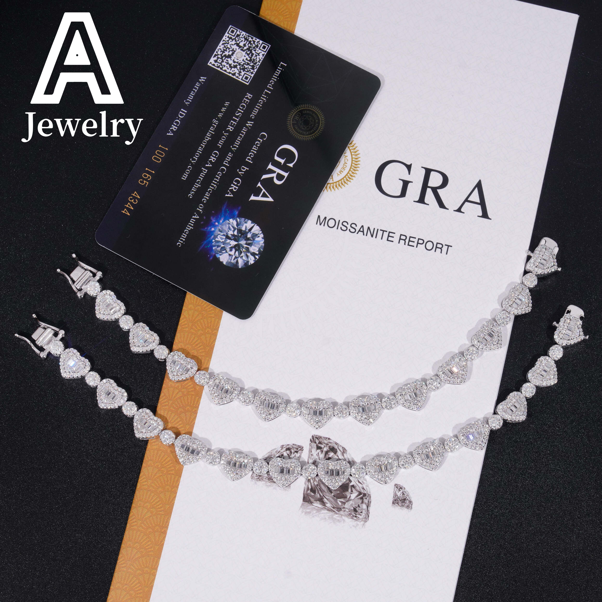New Fashion Hip Hop Women Jewelry White Gold 925 Silver Moissanite Heart Shape Tennis Bracelet