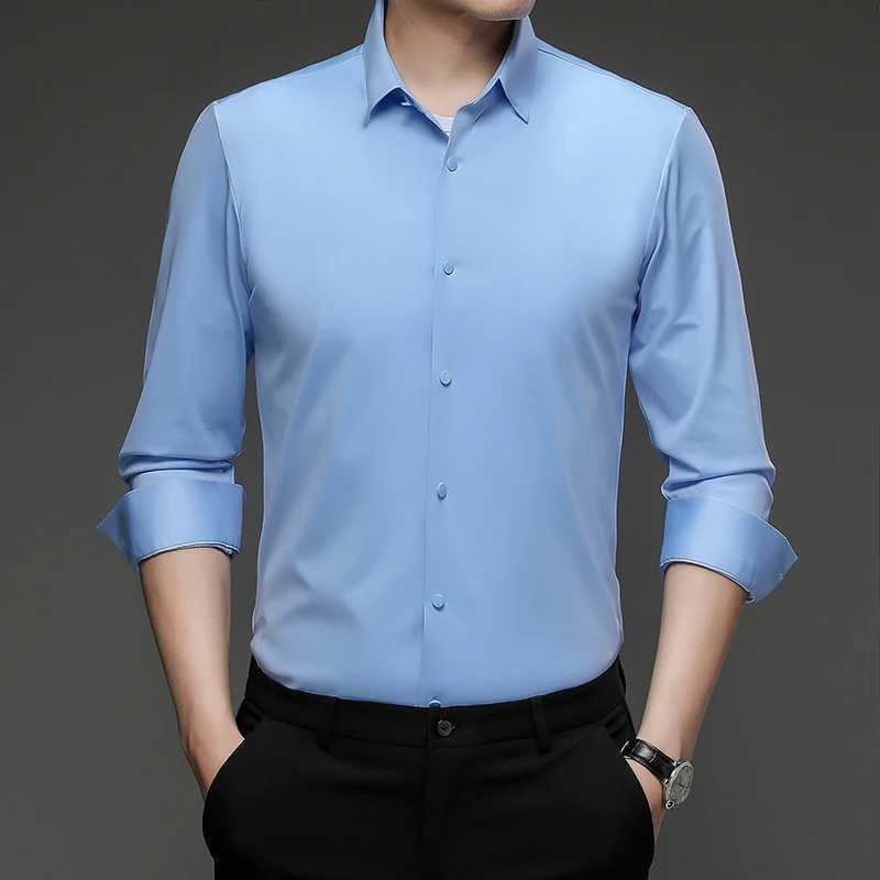 High quality stretch wrinkle resistant mens shirt long sleeved dress mens slim fit social business shirt striped shirt S-5XL X250324