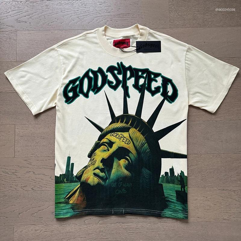 Men's T Shirts Godspeed T-shirt Streetwear Statue Of Print Casual Hip-Hop Round Neck Short Sleeve GOD SPEED Top Tee