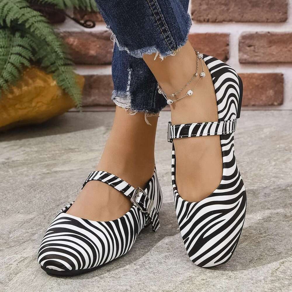 Zebra Print Buckle Straps Ballet Flats Women 2025 Trend Flat Heels Mary Janes Woman Comfort Soft Sole Casual Shoes Loafers