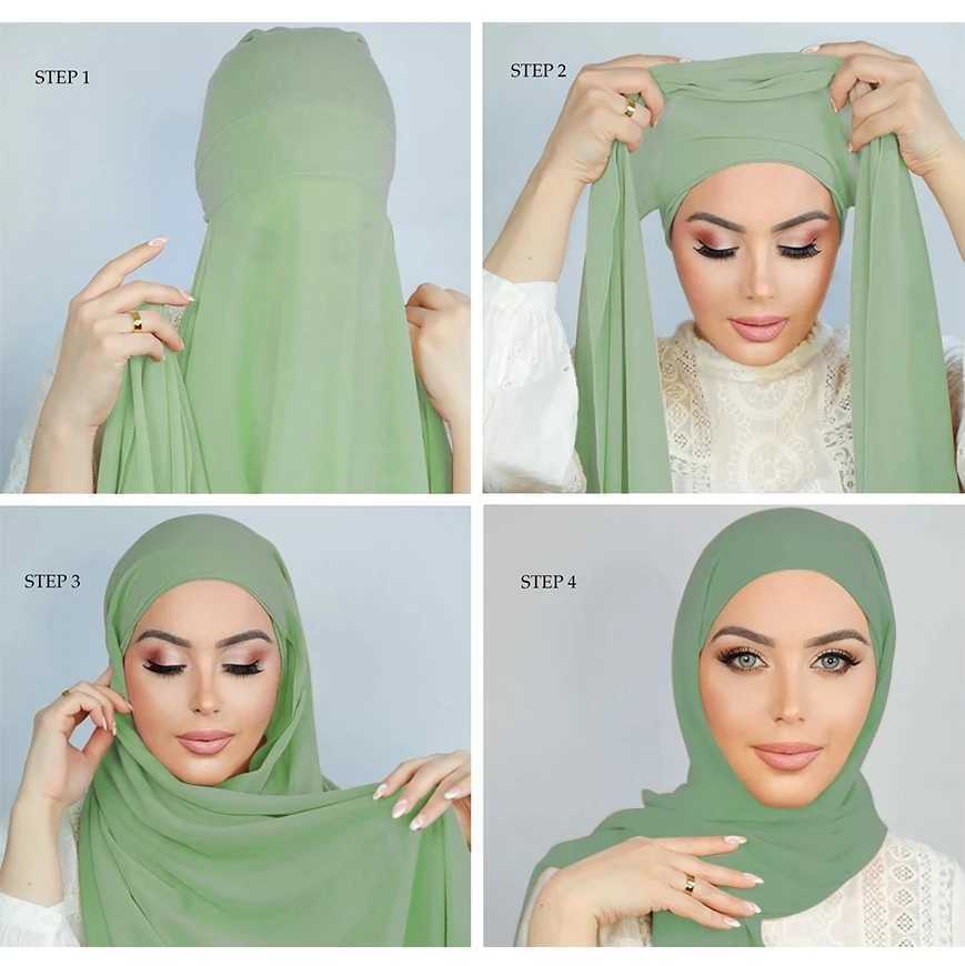 Instant headscarf with headscarf regular chiffon jersey headscarf ten thousand veil Muslim Islamic headscarf warm headscarf X250324